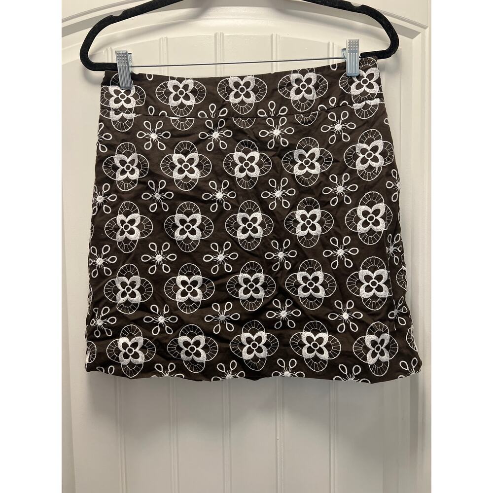 Ann Taylor LOFT Women’s Embroidered Floral A-Line Mini Skirt Size 6P Brown White